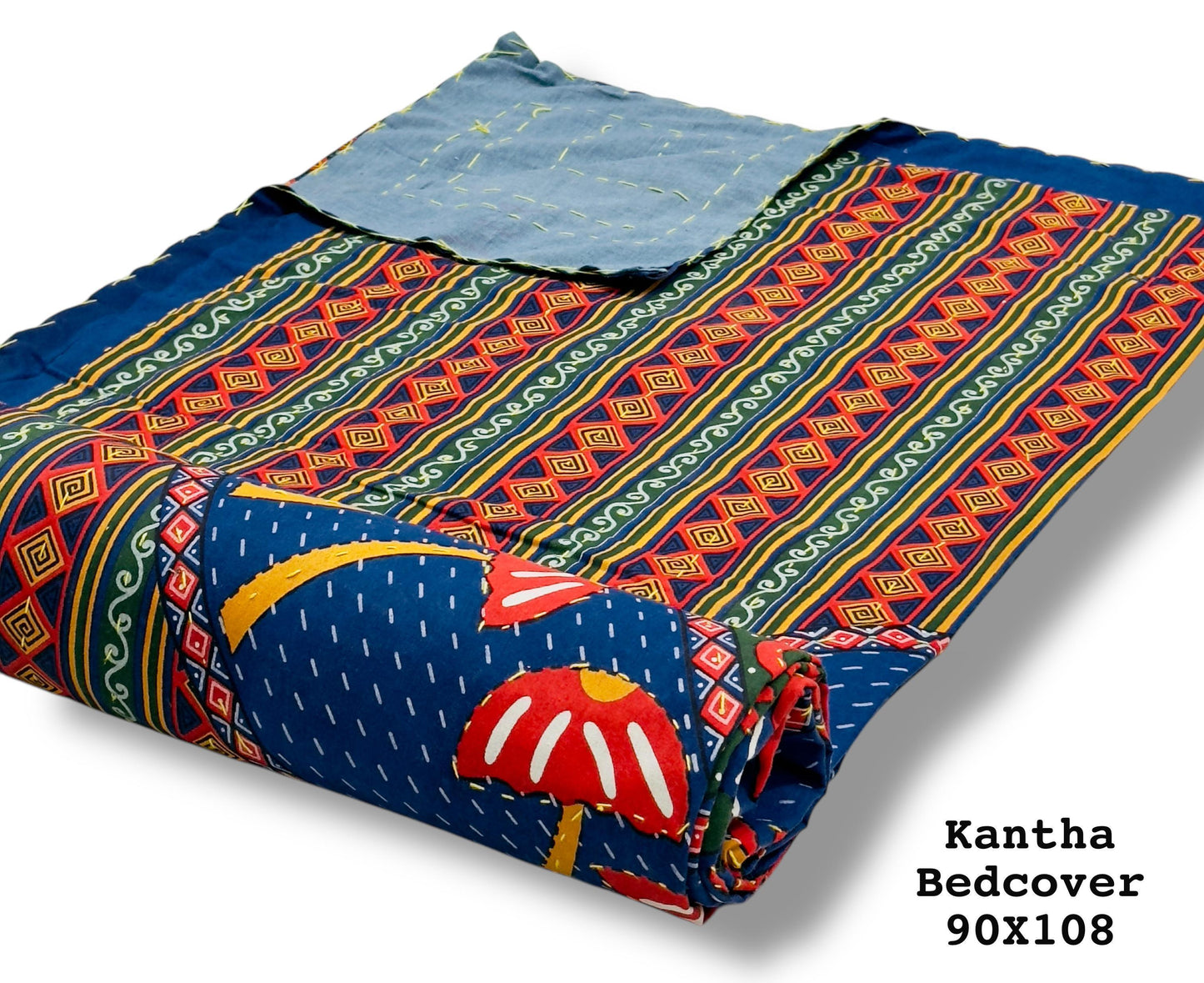 King Kantha quilt in Blue and Red