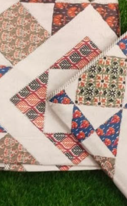 Set of 2 Ajrakh Blankets for summer - SINGLE/ TWIN in floral patch work