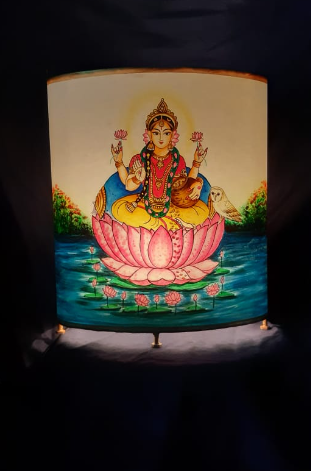 Goddess Lakshmi handpainted lampshade