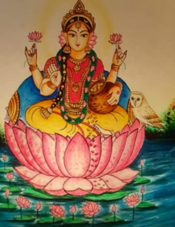 Goddess Lakshmi handpainted lampshade