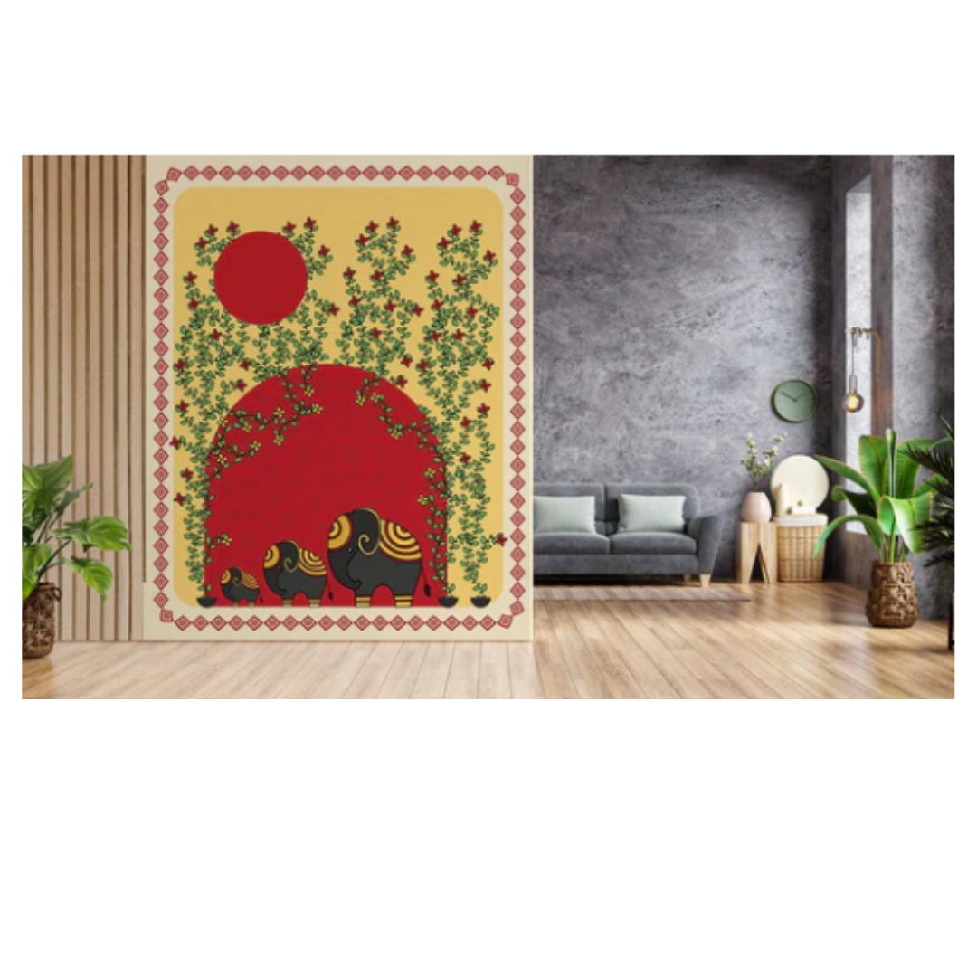 Madhubani art Wall paper with elephants