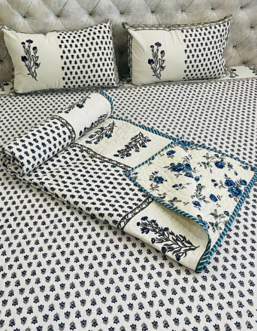 Set of 4pc Block Print King Size Bedding Set Series - D2