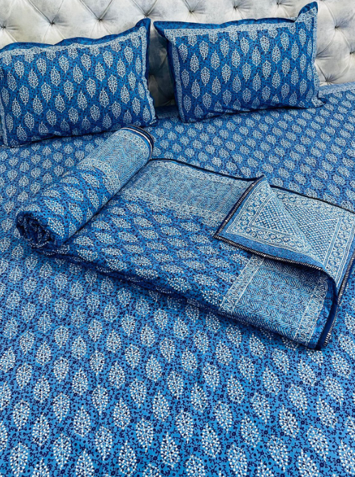 Set of 4pc Block Print King Size Bedding Set Series - D2