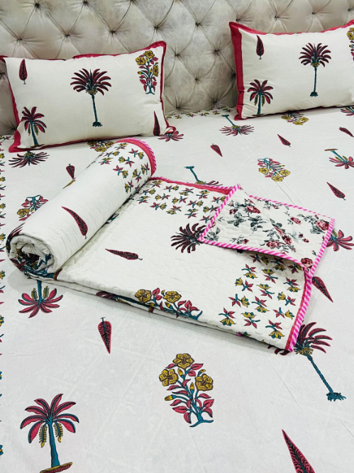 Set of 4pc Block Print King Size Bedding Set Series - D2