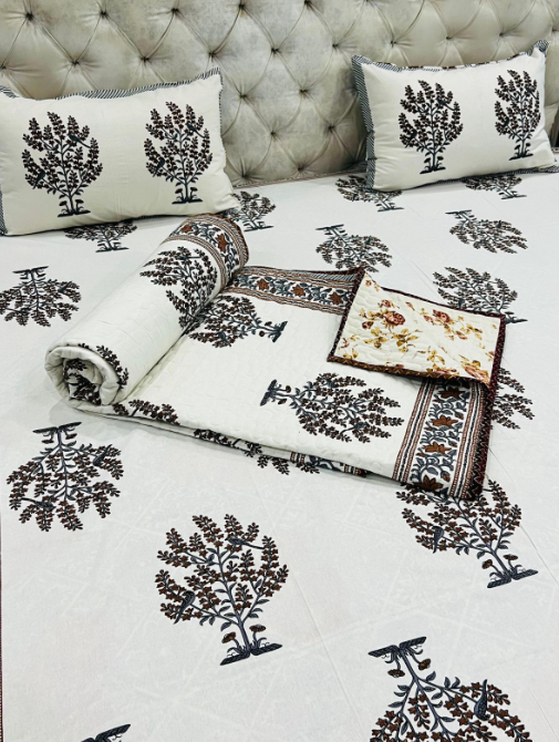 Set of 4pc Block Print King Size Bedding Set Series - D2