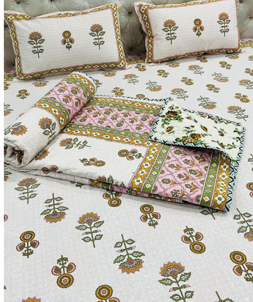 Set of 4pc Block Print King Size Bedding Set Series - D2