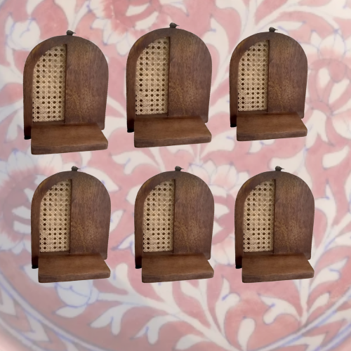 Wooden Wall Frames with Rattan Work - Set of four