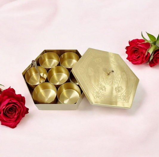 Hexagon Brass masala box