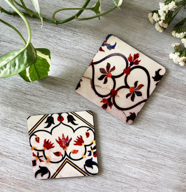 Set of 2 Coasters - Pietra work of Taj Mahal