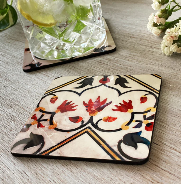Set of 2 Coasters - Pietra work of Taj Mahal