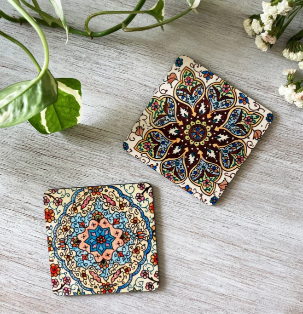 Set of 2 Coasters - Kashmir Art