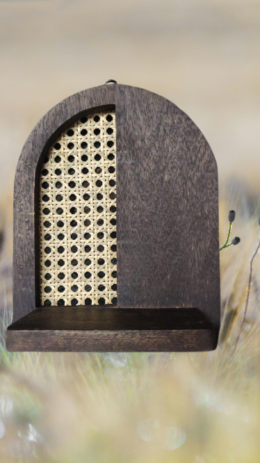 Wooden Wall Frames with Rattan Work - Dark Brown - Set of 4