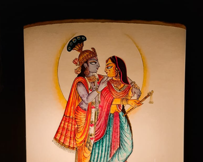 Radha Krishna handpainted lampshade