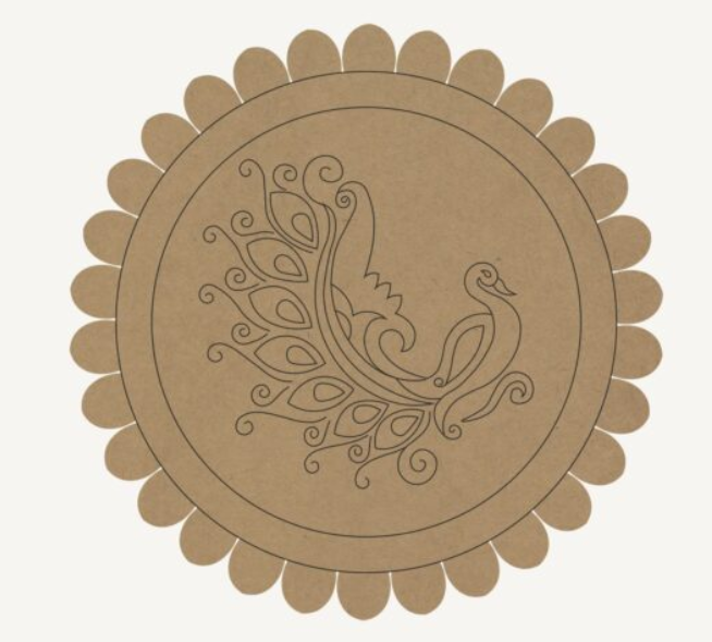 MDF Premarked wall frame - floral border peacock