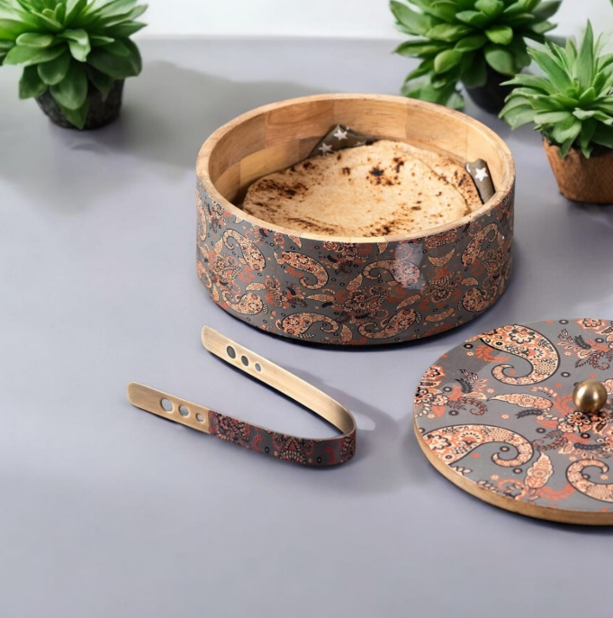 Wooden roti box  - Meenakari print