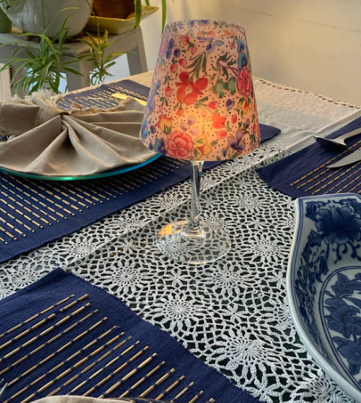 Floral glass shade in red and blue shade