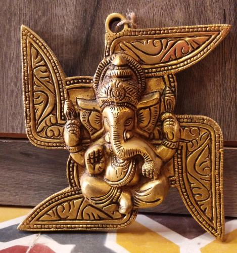 Ethnic wall decor - Brass Ganesha wall hanging for living room, office room, pooja room