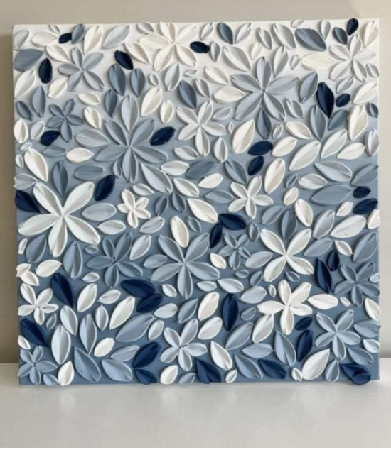 Handpainted Blue and White flowers wall frame