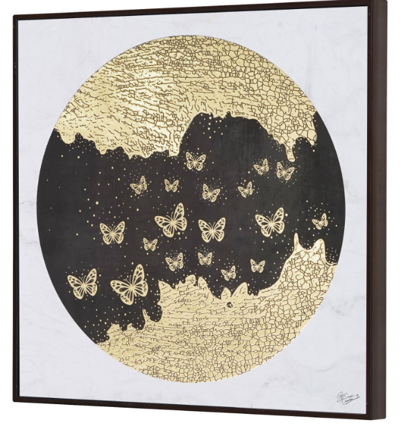 Black and Gold Wall Painting with beautiful bunch of butterflies