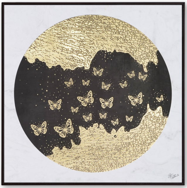 Black and Gold Wall Painting with beautiful bunch of butterflies