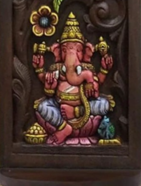 Wooden Wall hanging with intricate carvings of Lord Ganesha