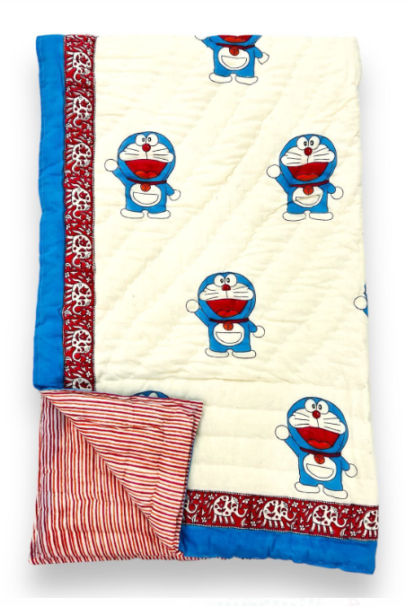 Doraemon Print Reversible cotton Quilt/ Comforter with Off White border
