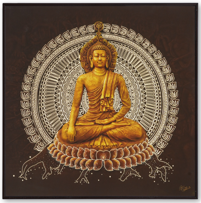 Gautam Buddha in Meditation Handcrafted Wall Painting For Living Room Home Decoration , Paintings For Wall With Frame