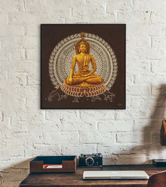 Gautam Buddha in Meditation Handcrafted Wall Painting For Living Room Home Decoration , Paintings For Wall With Frame