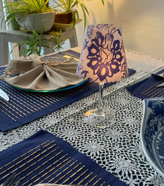 Floral glass shade in blue shade