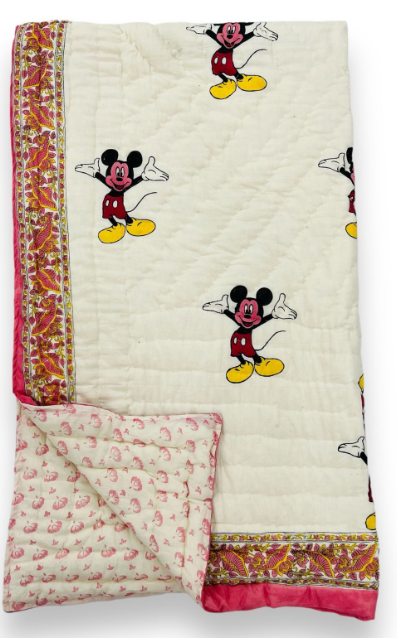 Mickey Mouse Kids Reversible Cotton Handblock Quilt/ Comforter