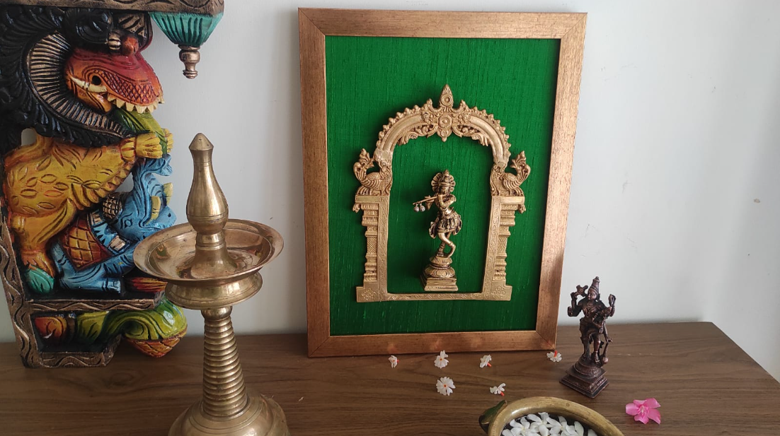 Brass wall decor / Prabhavali - Krishna in Temple Room/ Entry way