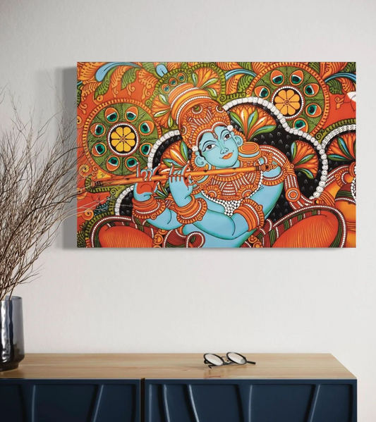 Kerala Mural Canvas wall art Shri Krishna playing flute