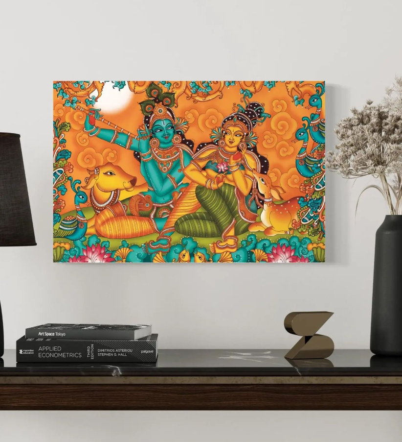 Kerala Mural Canvas wall art of Shri Radha Krishna