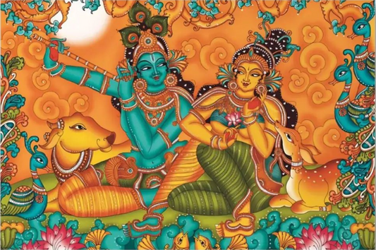 Kerala Mural Canvas wall art of Shri Radha Krishna