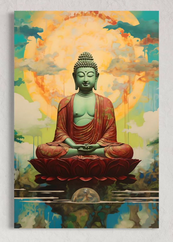 Peaceful Buddha on lotus wall art for living room