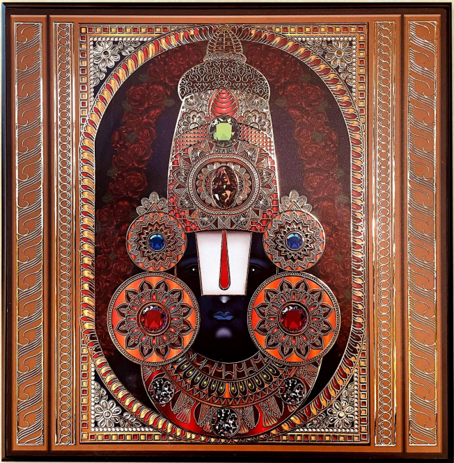 Lord Balaji digital art with 24 carat gold coated outline