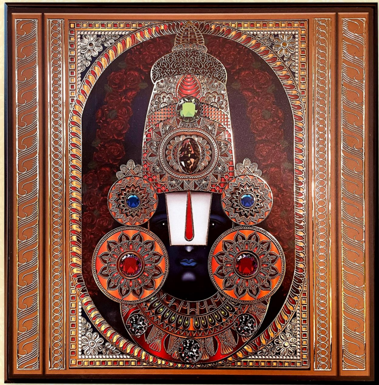 Lord Balaji digital art with 24 carat gold coated outline