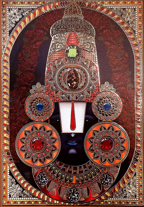 Lord Balaji digital art with 24 carat gold coated outline