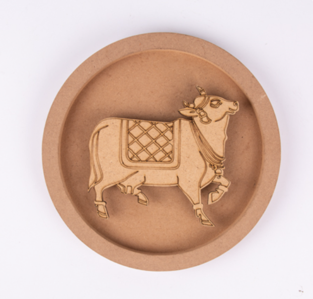 MDF Cutouts wall plate - Krishna and cow.