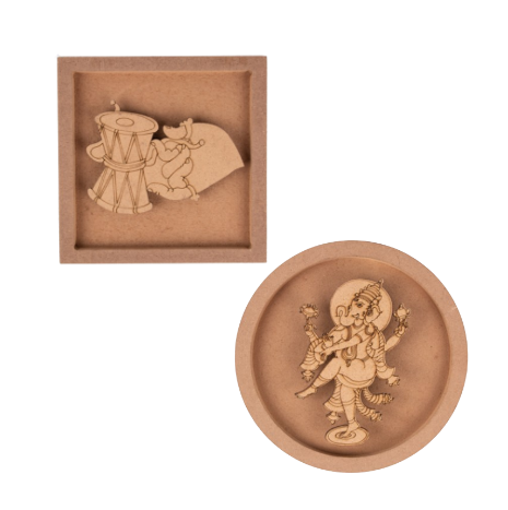 Set of 2 MDF Cutouts wall plate - Lord Ganesh and Damru