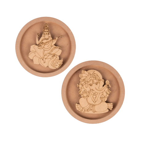 Set of 2 - MDF Cutouts wall plate -Lord Ganesh and Goddess Sarawathi