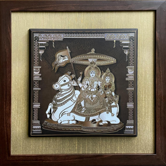 shiva parvathi wall frame 24 carat gold