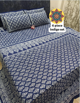 handblock print indigo 6 piece bedding set