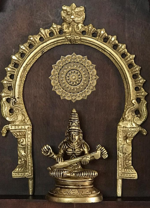 brass prabhavali saraswathi on wood