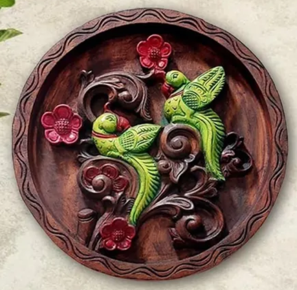 carved wood plate