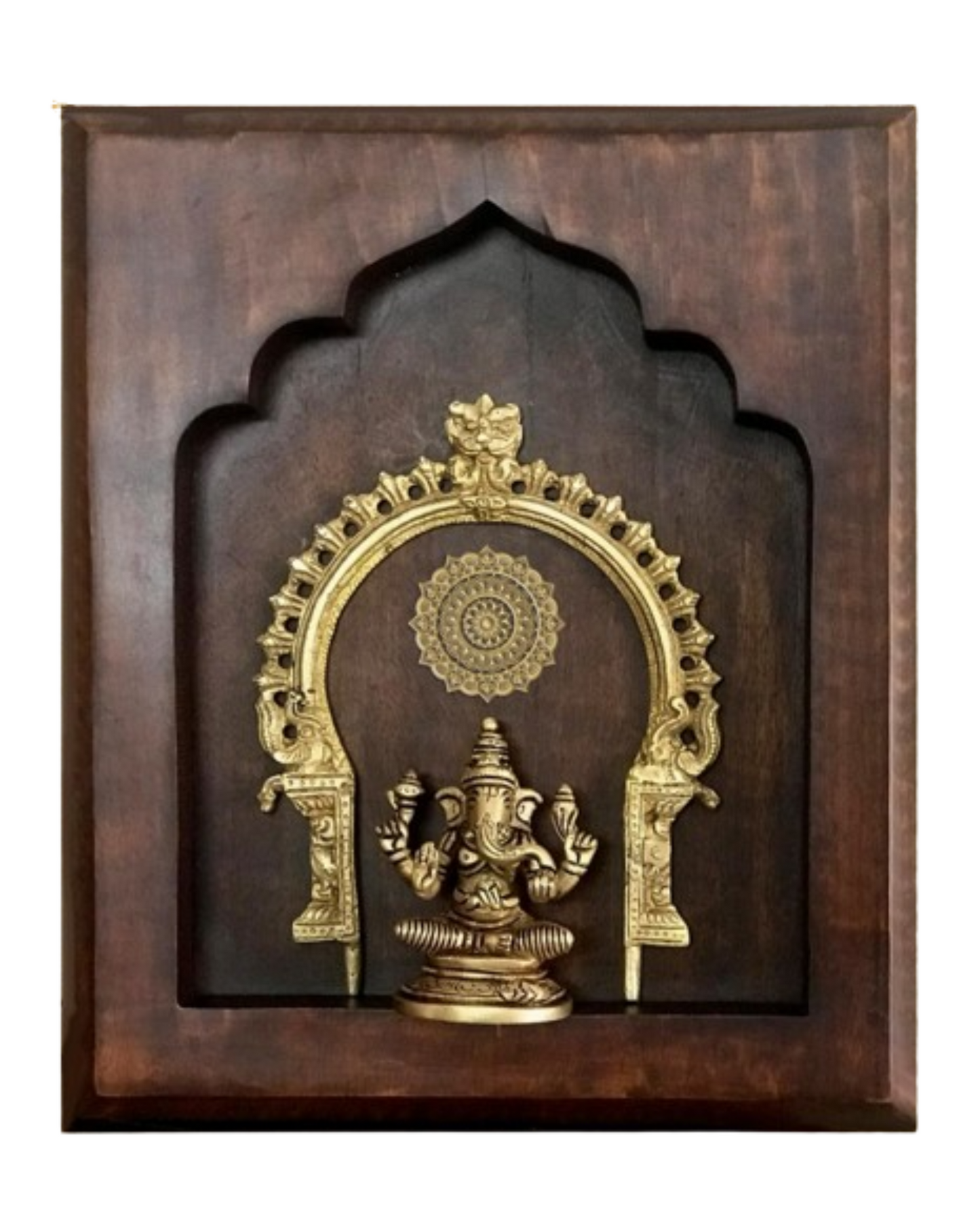 Brass wall decor / Wooden Prabhavali - Lord Ganesha in Wood