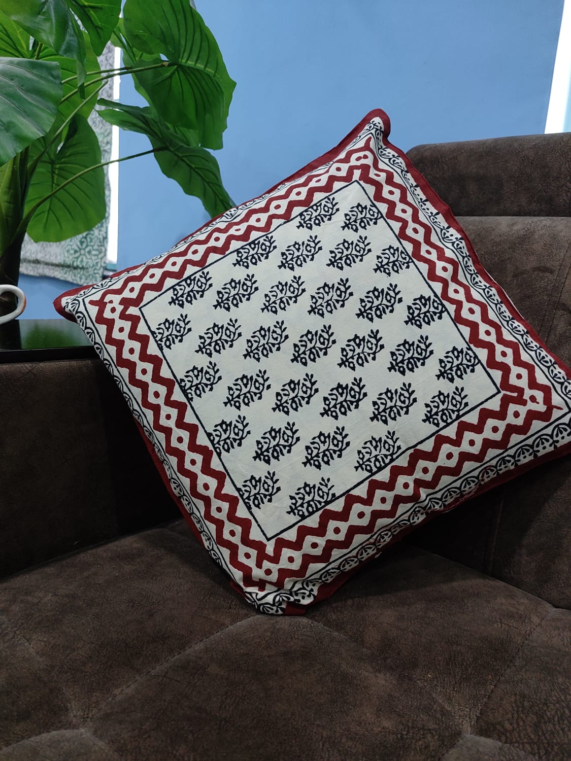 Set of 5 - Block print Cotton Cushion Cover in black floral print