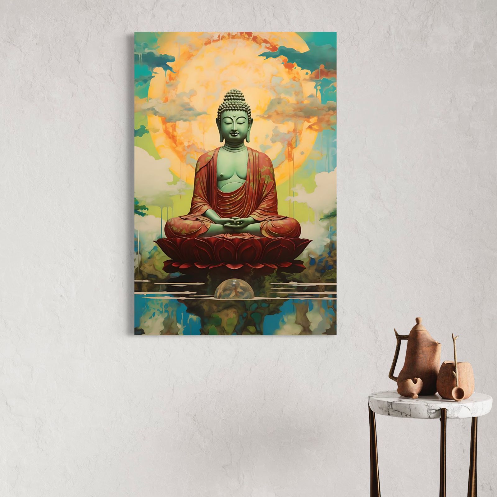 Meditation Buddha on lotus wall art for living room