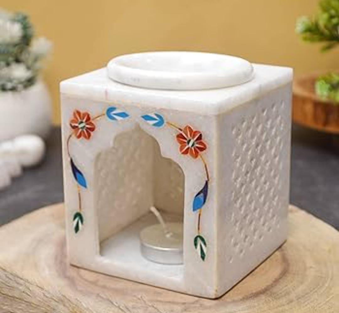 Marble inlay work Jaali Tealight holder with oil burner and wax warmer