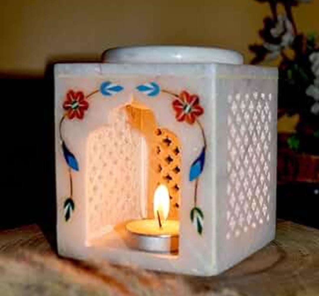 Marble inlay work Jaali Tealight holder with oil burner and wax warmer